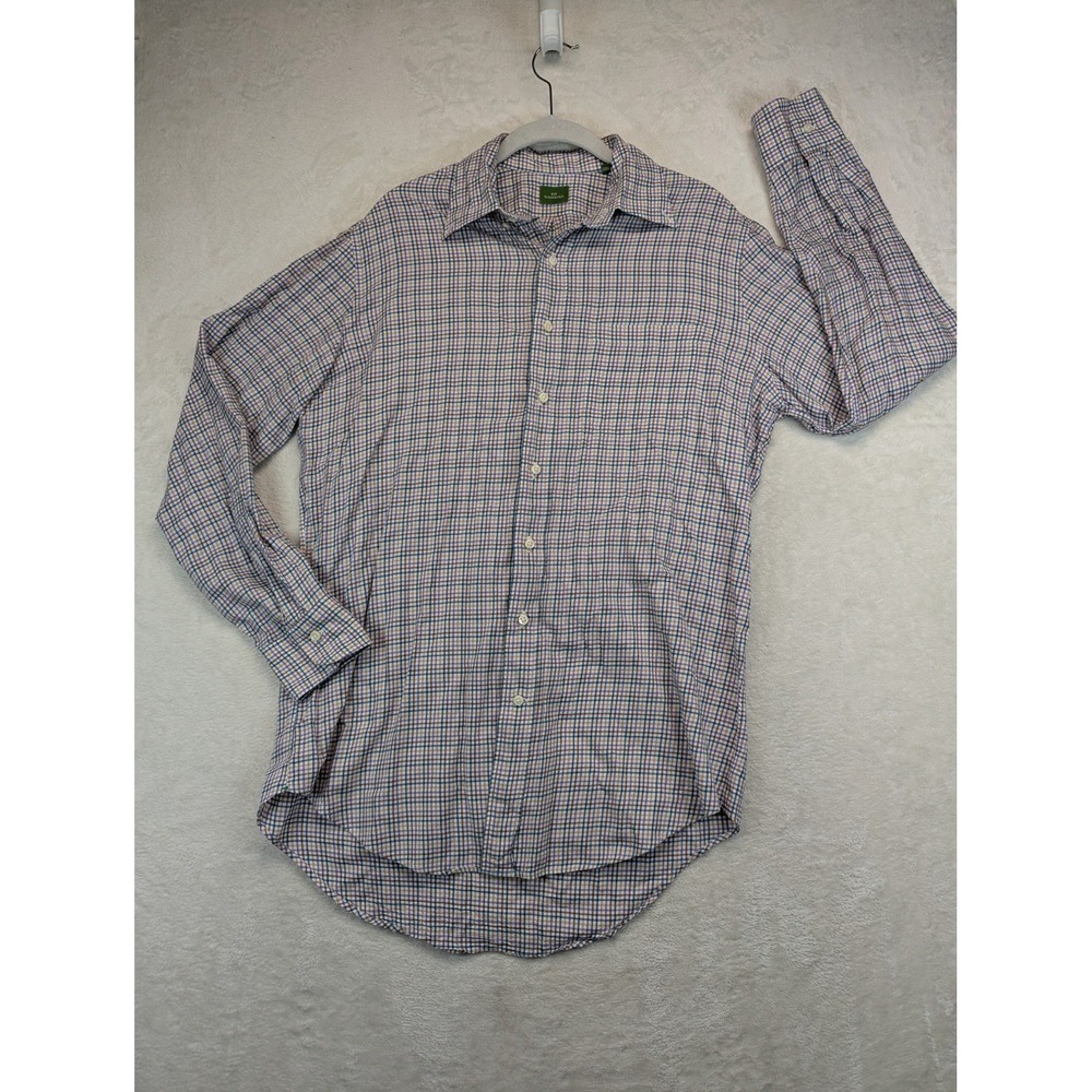Sid Mashburn Shirt Mens M Plaid Check Spread Collar 100% Cotton Preppy